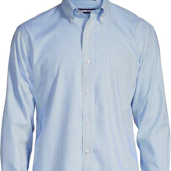 LANDS END Solid No Iron Supima Buttondown Collar Dress Shirt - Picture 2 of 7